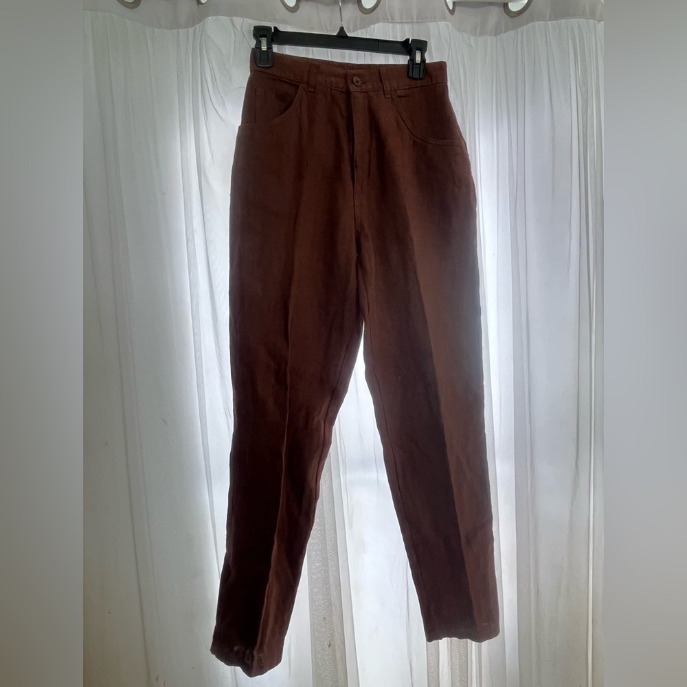 Woman’s Vintage Size 6 100% Flax Natural Fibers Brown Pants USA made Extra Long